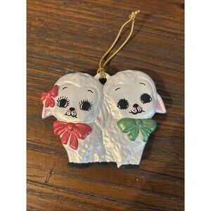 Vintage Hand Painted 2 Sheep Lamb Ornament 1985 3" Christmas or Easter 8531